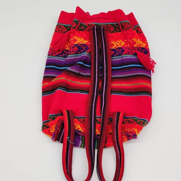 Handmade Inca Peruvian Knit Backpack With Llama & Girl Design Boho Colorful - Picture 6 of 9